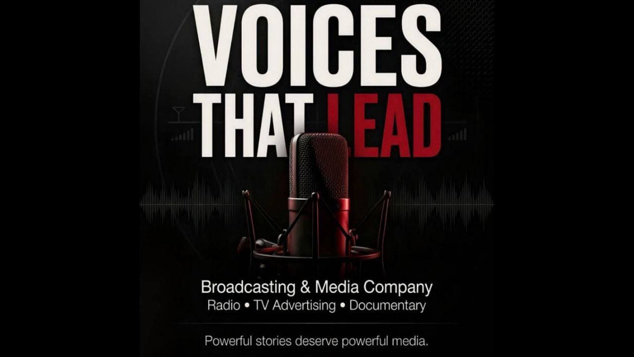 Campaign key art with a studio microphone over a waveform field